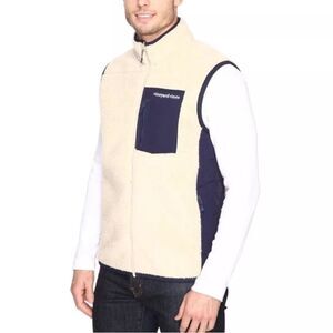 VINEYARD VINES | Cream & Navy Blue Zip Front Sherpa Vest Men’s Size Small